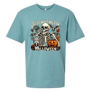 Just Waiting For Halloween Skeleton Coffee Spooky Season Gift Sueded Cloud Jersey T-Shirt