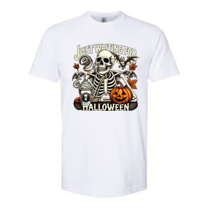 Just Waiting For Halloween Skeleton Coffee Spooky Season Gift Softstyle CVC T-Shirt