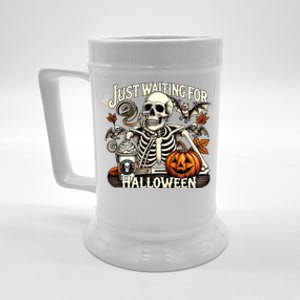 Just Waiting For Halloween Skeleton Coffee Spooky Season Gift Beer Stein