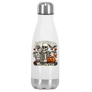 Just Waiting For Halloween Skeleton Coffee Spooky Season Gift Stainless Steel Insulated Water Bottle