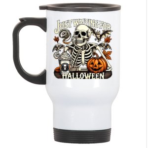 Just Waiting For Halloween Skeleton Coffee Spooky Season Gift Stainless Steel Travel Mug