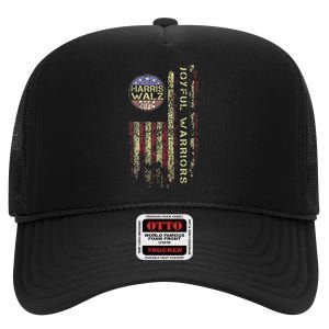 Joyful Warrior For Kamala Harris Tim Walz 2024 High Crown Mesh Back Trucker Hat