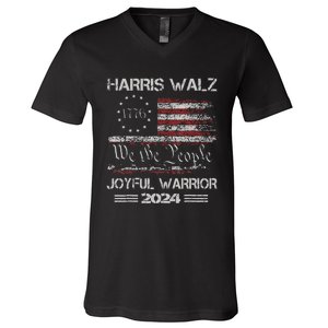 Joyful Warrior For Kamala Harris Tim Walz 2024 V-Neck T-Shirt