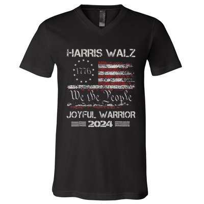 Joyful Warrior For Kamala Harris Tim Walz 2024 V-Neck T-Shirt