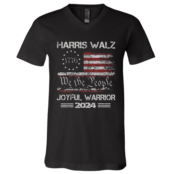 Joyful Warrior For Kamala Harris Tim Walz 2024 V-Neck T-Shirt