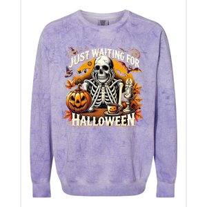 Just Waiting For Halloween Skeleton Coffee Spooky Season Gift Colorblast Crewneck Sweatshirt