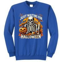 Just Waiting For Halloween Skeleton Coffee Spooky Season Gift Sweatshirt