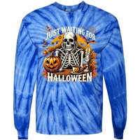 Just Waiting For Halloween Skeleton Coffee Spooky Season Gift Tie-Dye Long Sleeve Shirt