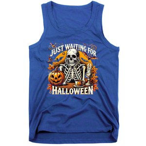 Just Waiting For Halloween Skeleton Coffee Spooky Season Gift Tank Top