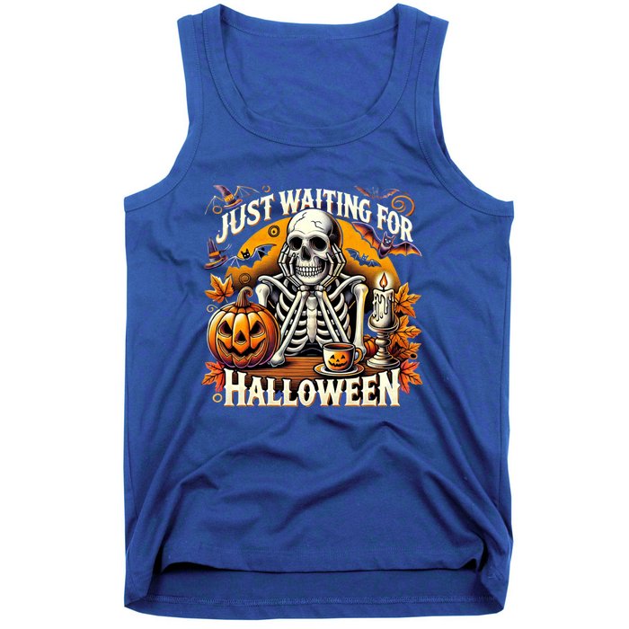 Just Waiting For Halloween Skeleton Coffee Spooky Season Gift Tank Top