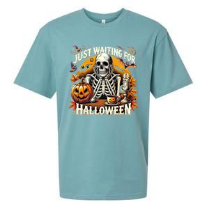 Just Waiting For Halloween Skeleton Coffee Spooky Season Gift Sueded Cloud Jersey T-Shirt