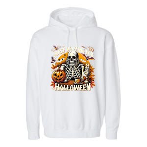 Just Waiting For Halloween Skeleton Coffee Spooky Season Gift Garment-Dyed Fleece Hoodie