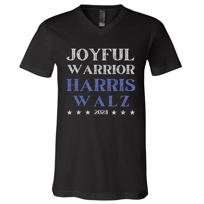 Joyful Warrior For Kamala Harris Tim Walz Waltz 2024 V-Neck T-Shirt