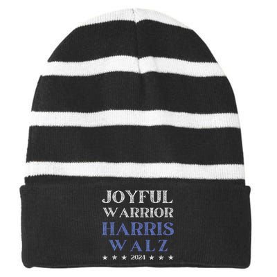 Joyful Warrior For Kamala Harris Tim Walz Waltz 2024 Striped Beanie with Solid Band