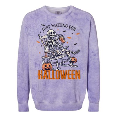 Just Waiting For Halloween Skeleton Halloween Party Matching Gift Colorblast Crewneck Sweatshirt