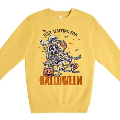 Just Waiting For Halloween Skeleton Halloween Party Matching Gift Premium Crewneck Sweatshirt