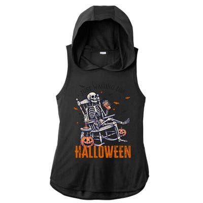 Just Waiting For Halloween Skeleton Halloween Party Matching Gift Ladies PosiCharge Tri-Blend Wicking Draft Hoodie Tank