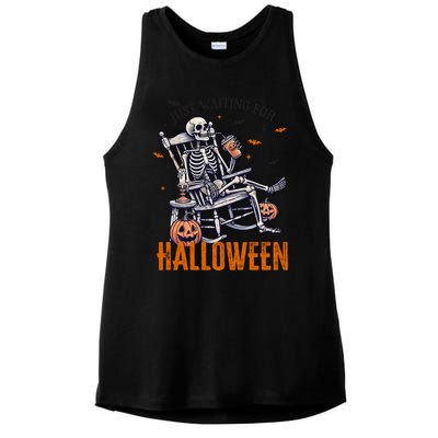 Just Waiting For Halloween Skeleton Halloween Party Matching Gift Ladies PosiCharge Tri-Blend Wicking Tank