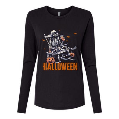 Just Waiting For Halloween Skeleton Halloween Party Matching Gift Womens Cotton Relaxed Long Sleeve T-Shirt