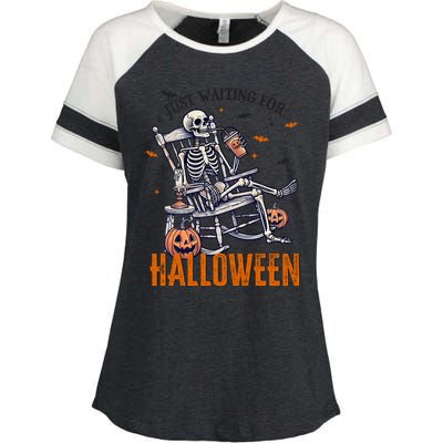 Just Waiting For Halloween Skeleton Halloween Party Matching Gift Enza Ladies Jersey Colorblock Tee