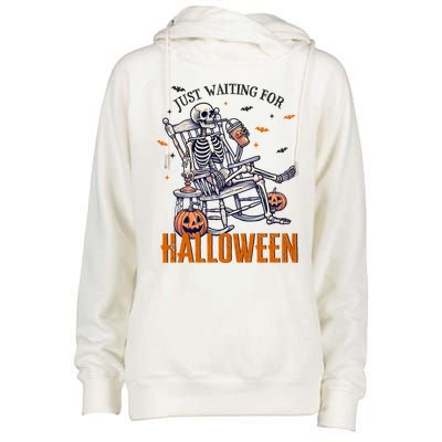 Just Waiting For Halloween Skeleton Halloween Party Matching Gift Womens Funnel Neck Pullover Hood