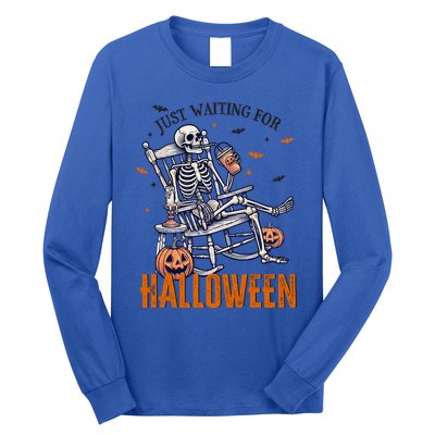 Just Waiting For Halloween Skeleton Halloween Party Matching Gift Long Sleeve Shirt