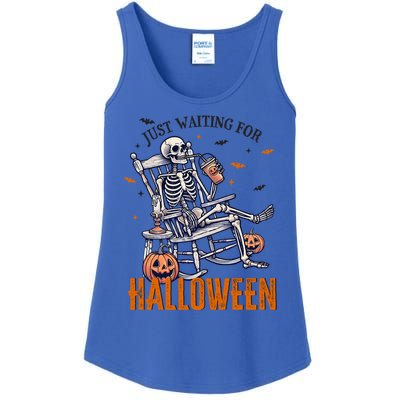 Just Waiting For Halloween Skeleton Halloween Party Matching Gift Ladies Essential Tank