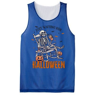 Just Waiting For Halloween Skeleton Halloween Party Matching Gift Mesh Reversible Basketball Jersey Tank