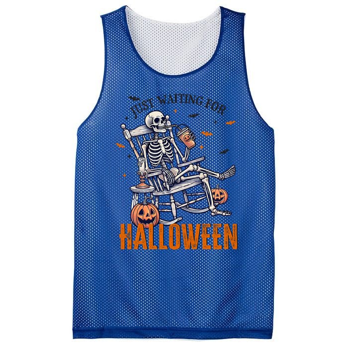 Just Waiting For Halloween Skeleton Halloween Party Matching Gift Mesh Reversible Basketball Jersey Tank