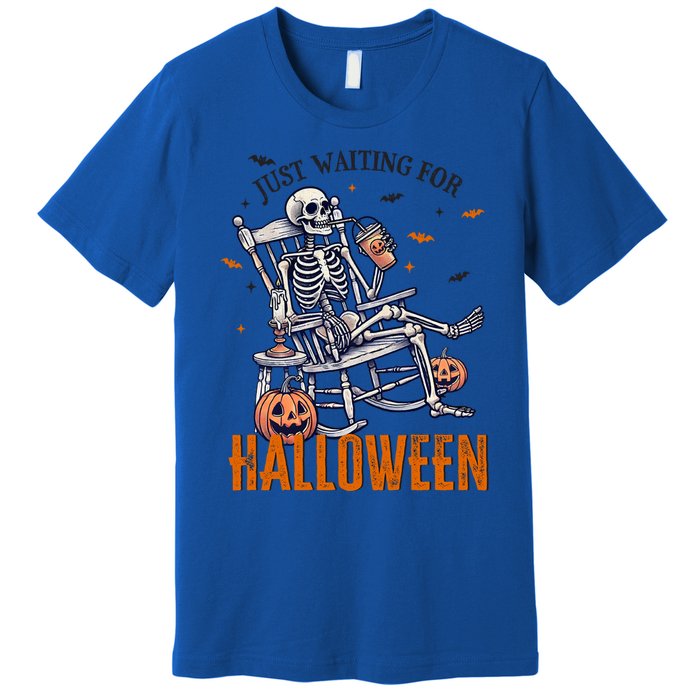 Just Waiting For Halloween Skeleton Halloween Party Matching Gift Premium T-Shirt