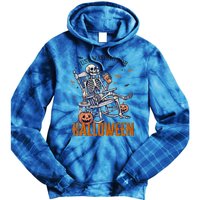 Just Waiting For Halloween Skeleton Halloween Party Matching Gift Tie Dye Hoodie