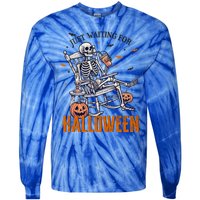 Just Waiting For Halloween Skeleton Halloween Party Matching Gift Tie-Dye Long Sleeve Shirt