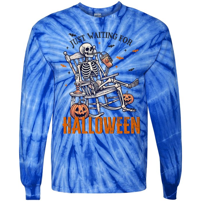 Just Waiting For Halloween Skeleton Halloween Party Matching Gift Tie-Dye Long Sleeve Shirt