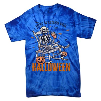 Just Waiting For Halloween Skeleton Halloween Party Matching Gift Tie-Dye T-Shirt