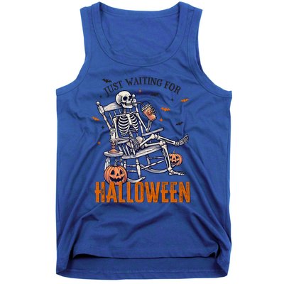 Just Waiting For Halloween Skeleton Halloween Party Matching Gift Tank Top