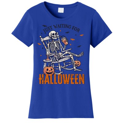 Just Waiting For Halloween Skeleton Halloween Party Matching Gift Women's T-Shirt