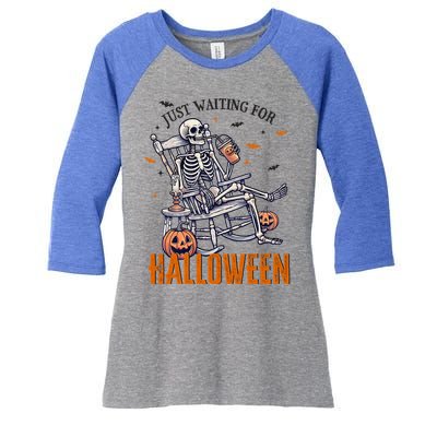 Just Waiting For Halloween Skeleton Halloween Party Matching Gift Women's Tri-Blend 3/4-Sleeve Raglan Shirt