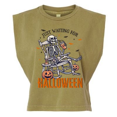 Just Waiting For Halloween Skeleton Halloween Party Matching Gift Garment-Dyed Women's Muscle Tee