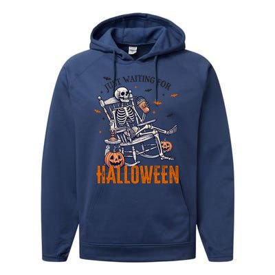 Just Waiting For Halloween Skeleton Halloween Party Matching Gift Performance Fleece Hoodie