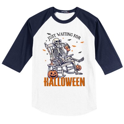 Just Waiting For Halloween Skeleton Halloween Party Matching Gift Baseball Sleeve Shirt