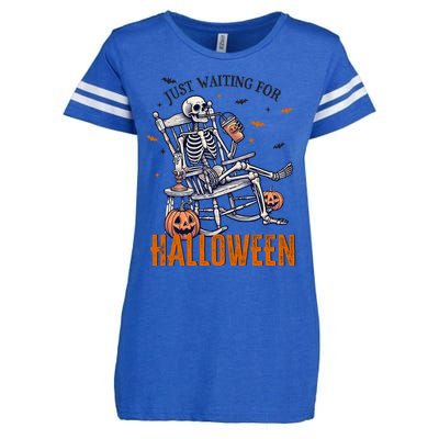 Just Waiting For Halloween Skeleton Halloween Party Matching Gift Enza Ladies Jersey Football T-Shirt