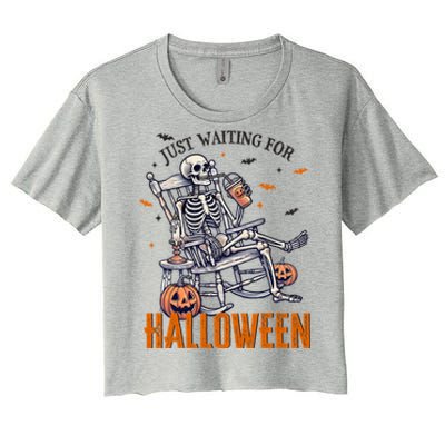 Just Waiting For Halloween Skeleton Halloween Party Matching Gift Women's Crop Top Tee