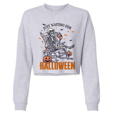 Just Waiting For Halloween Skeleton Halloween Party Matching Gift Cropped Pullover Crew