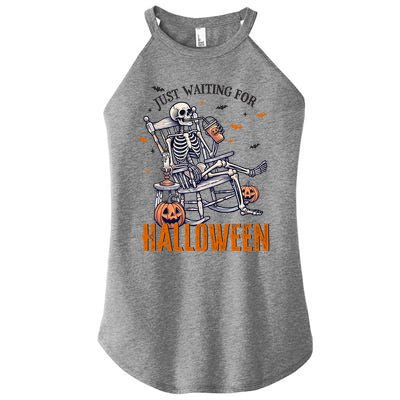 Just Waiting For Halloween Skeleton Halloween Party Matching Gift Women's Perfect Tri Rocker Tank