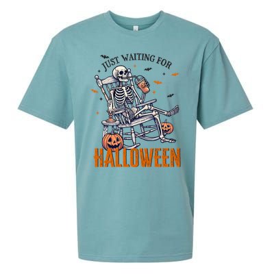 Just Waiting For Halloween Skeleton Halloween Party Matching Gift Sueded Cloud Jersey T-Shirt