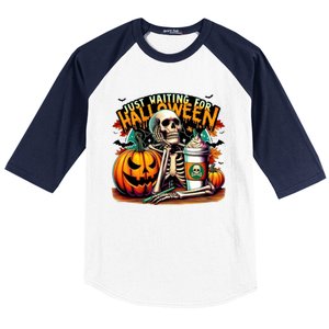 Just Waiting For Halloween Coffee Funny Skeleton Halloween Baseball Sleeve Shirt