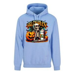 Just Waiting For Halloween Coffee Funny Skeleton Halloween Unisex Surf Hoodie