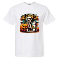 Just Waiting For Halloween Coffee Funny Skeleton Halloween Garment-Dyed Heavyweight T-Shirt