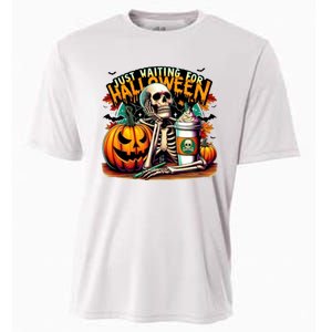 Just Waiting For Halloween Coffee Funny Skeleton Halloween Cooling Performance Crew T-Shirt