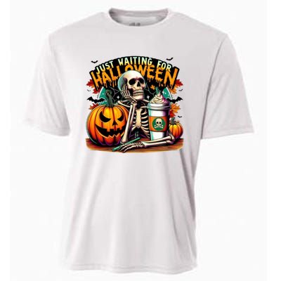 Just Waiting For Halloween Coffee Funny Skeleton Halloween Cooling Performance Crew T-Shirt